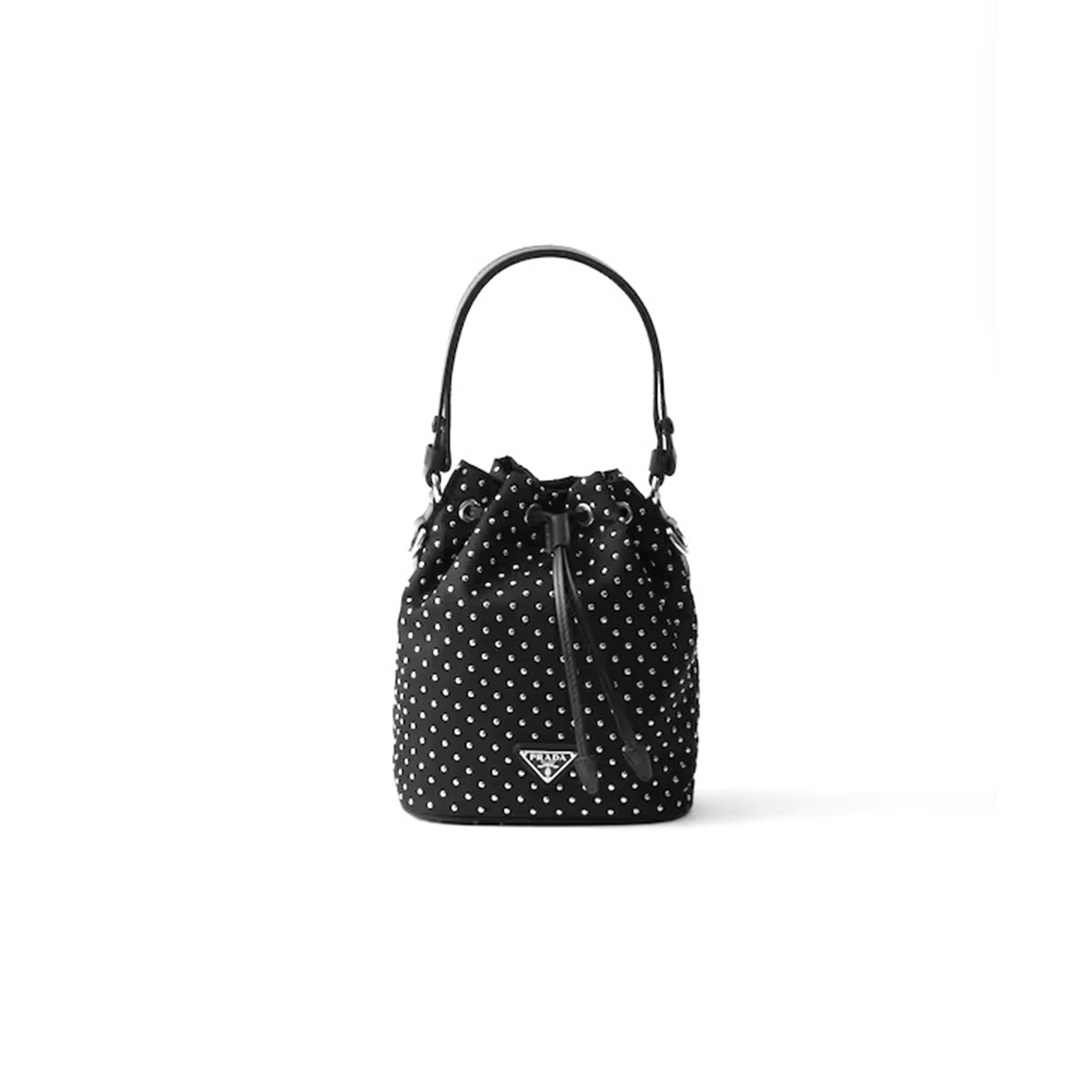 Pra*a black re-nylon mini-bag with studs 1ne067 (19.5*15.5*10cm)